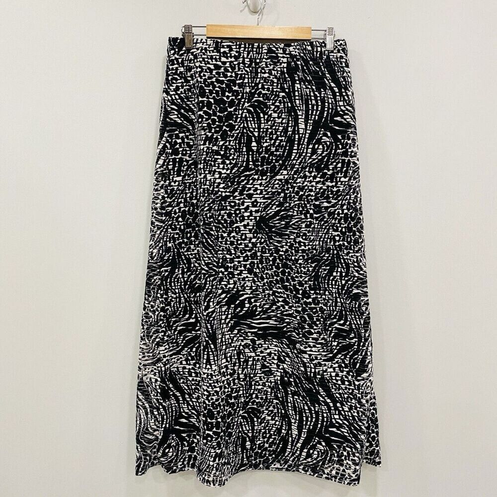 VTG Women L Boho Animal Print Slimming Pull-on Lined Maxi Skirt Stretch Festival